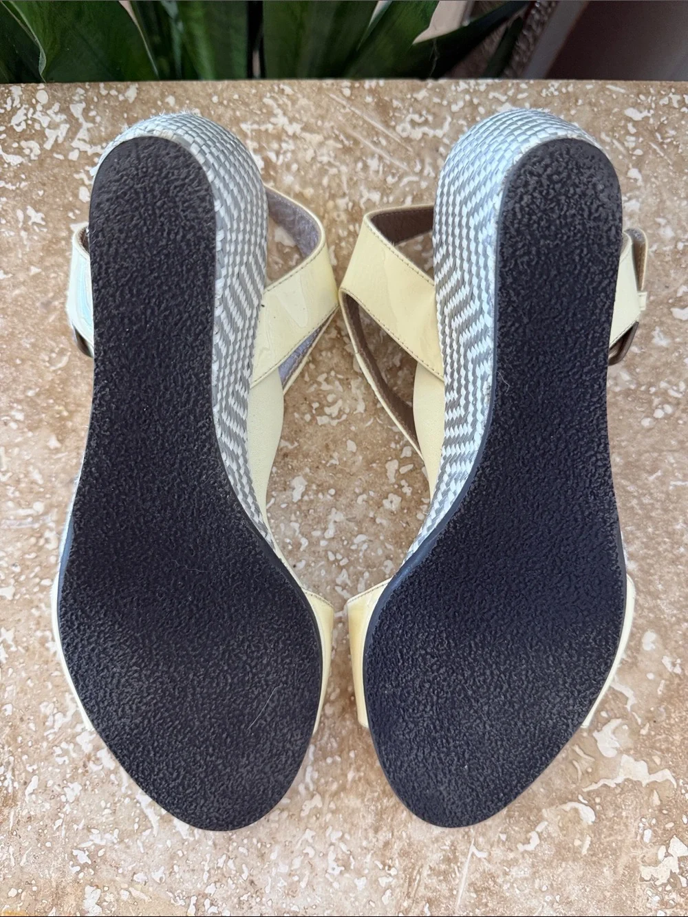 Anyi Lu Cream Patent Leather Buckle Slingback Heels Made in Italy